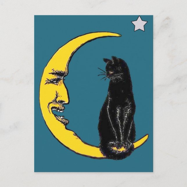 Cartão Postal Gato Preto na Lua (Frente)