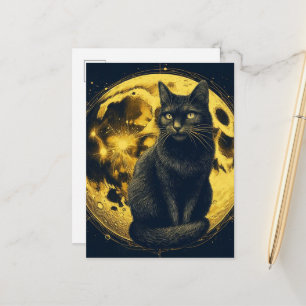 Cartão Postal Gato Preto na Lua