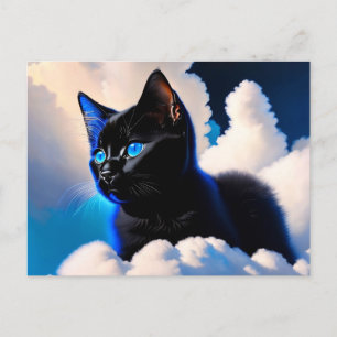 Cartão Postal gato preto nas nuvens