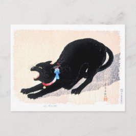 Cartão Postal Gato Preto Sibilando - Hiroaki Takahashi - Arte de