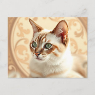 Cartão Postal Gato Ragdoll Elegante em Art Nouveau