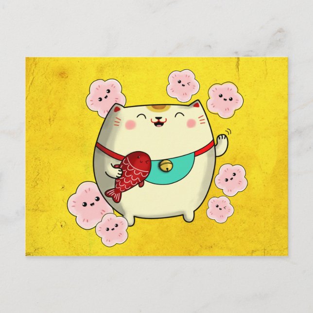 Cartão Postal Gato redondo bonito de Maneki Neko (Frente)