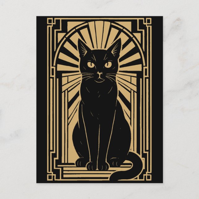 Cartão Postal Gato Retro Art Déco (Frente)
