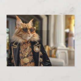 Cartão Postal Gato rico parado em frente a uma mansão