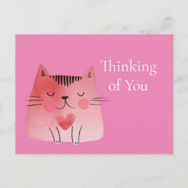 Cartão Postal Gato rosa e bonito pensando em você