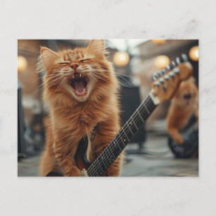 Cartão Postal Gato Ruivo de Guitarra Rock N Roll Astro de Rock