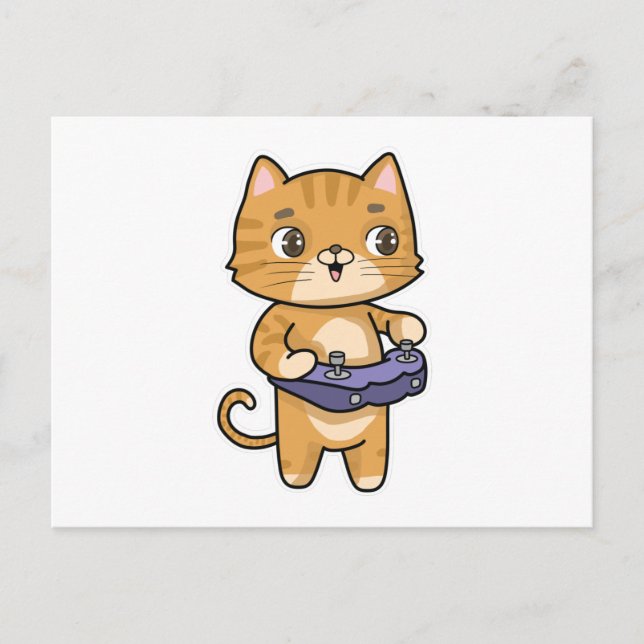 Cartão Postal Gato se divertindo com controle (Frente)