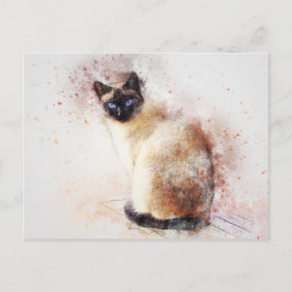 Cartão Postal Gato Siamês de Watercolor