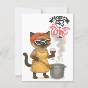 Cartão Postal Gato siamês é vinho bebendo