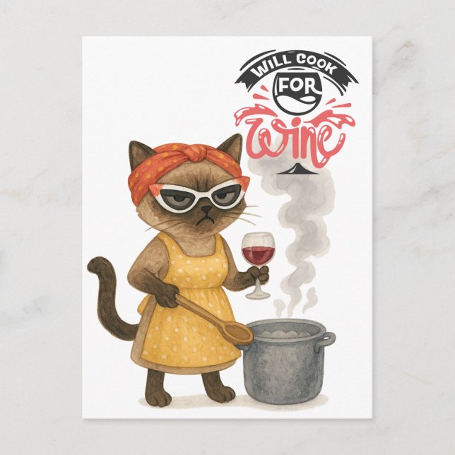 Cartão Postal Gato siamês é vinho bebendo (Frente)