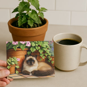 Cartão Postal Gato Siamês Mentindo por Flores Gato Lover