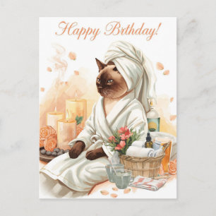 Cartão Postal Gato Siames no Aniversário do Spa