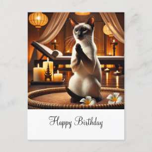 Cartão Postal Gato Siames no Aniversário no Spa