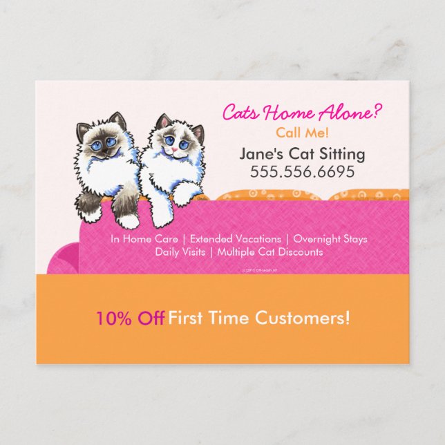 Cartão Postal Gato Sitter Coupon Mailer Ad Ragdoll Couch Rosa (Frente)