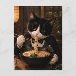 Cartão Postal Gato Smoking Comendo Ramen