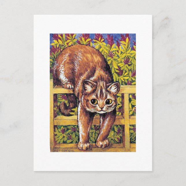 Cartão Postal Gato sobre cerca, Louis Wain (Frente)
