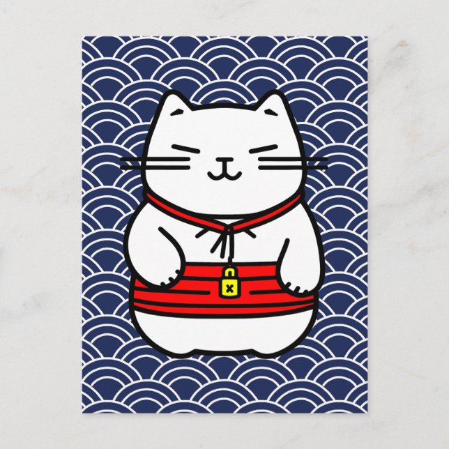 Cartão Postal Gato Sortudo Japonês ou Maneki-Neko (Frente)