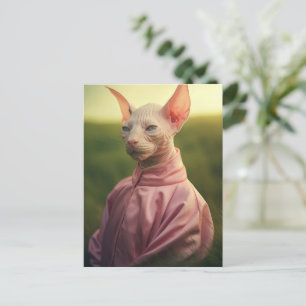 Cartão Postal Gato Sphynx em Roupa – Arte da Natureza Brincalhon