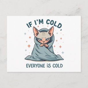 Cartão Postal Gato Sphynx Mal-Humorado Design de Cartoon de Humo