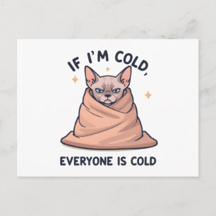Cartão Postal Gato Sphynx Mal-humorado Humor Frio Arte de Desenh