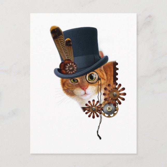 Cartão Postal Gato Steampunk (Frente)
