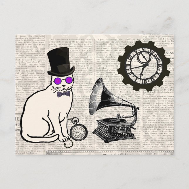 Cartão Postal Gato Steampunk (Frente)