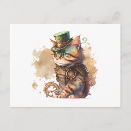 Cartão Postal Gato Steampunk Adorável e Fofo