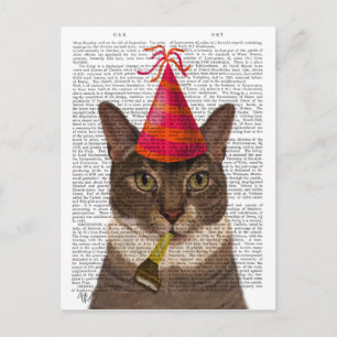 Cartão Postal Gato Tartaruga com Chapéu de Festa