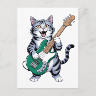 Cartão Postal Gato tocando guitarra Rock And Roll