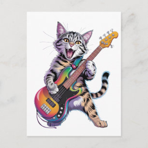 Cartão Postal Gato tocando guitarra Rock And Roll