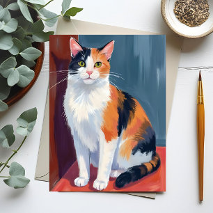 Cartão Postal Gato Tricolor Aquarela Gatinho Bonito Gato Anima