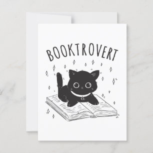 Cartão Postal Gato-troverte com livro e estrelas