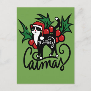 Cartão Postal Gato Tuxedo de Natal