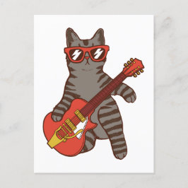 Cartão Postal Gato Usando Óculos de Sol Tocando Violão