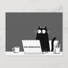 Cartão Postal Gato Zero Motivação – Desenho Engraçado de Trabalh