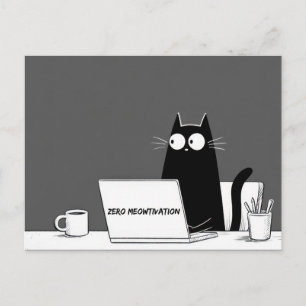 Cartão Postal Gato Zero Motivação – Desenho Engraçado de Trabalh