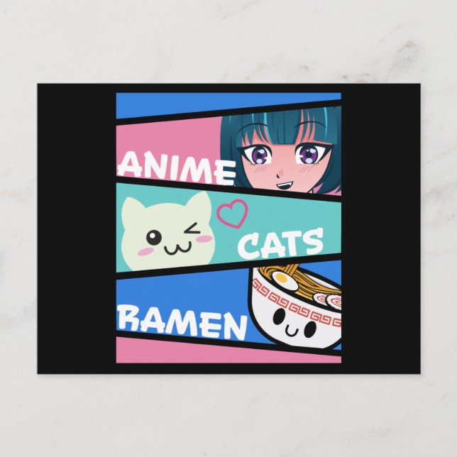 Cartão Postal Gatos Anime Ramen Mangá Cosplay Japão Kawaii Prese (Frente)