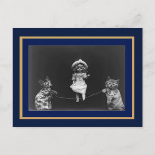Cartão Postal Gatos Antigos E Boneca Pulando