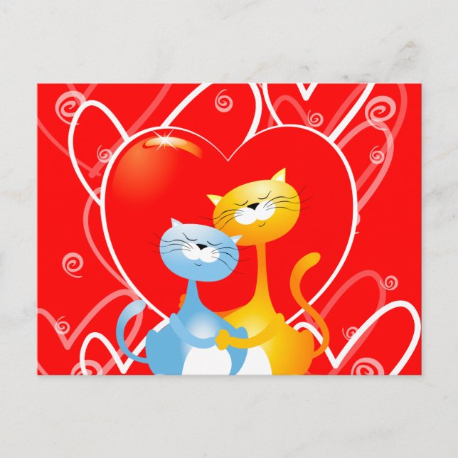 Cartão Postal Gatos apaixonados, postais (Frente)
