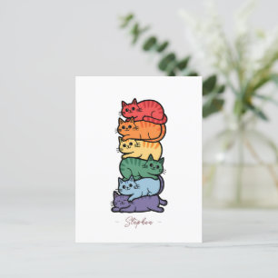 Cartão Postal Gatos Arco-Íris Empilhados - Celebração do Orgulho