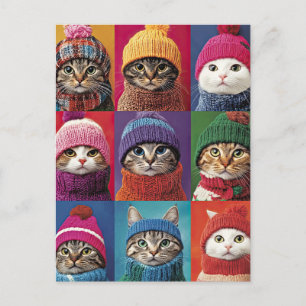 Cartão Postal Gatos bonitos de chapéu de inverno escarpam animai