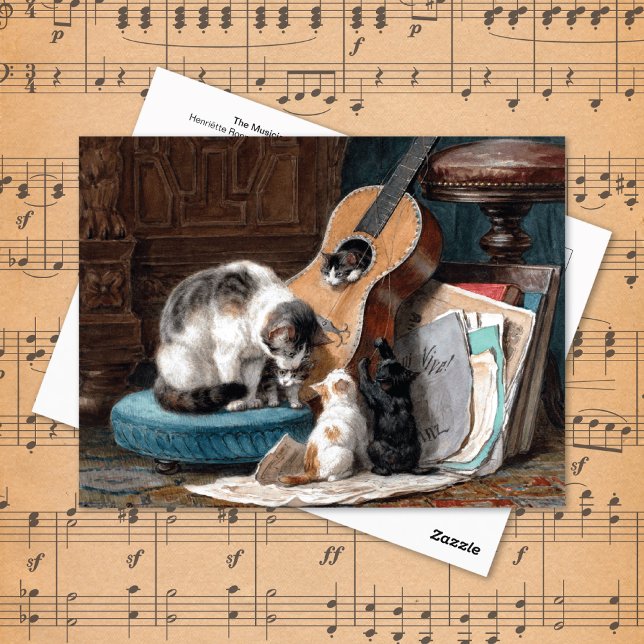 Cartão Postal Gatos Brincando com Guitarra Henriëtte Ronner-Knip (Criador carregado)