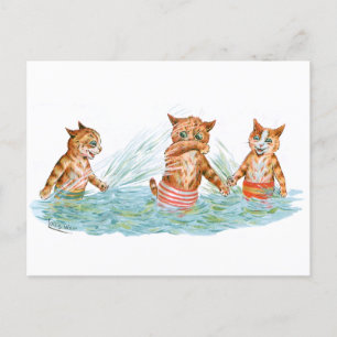 Cartão Postal Gatos Brincando em Água Louis Wain
