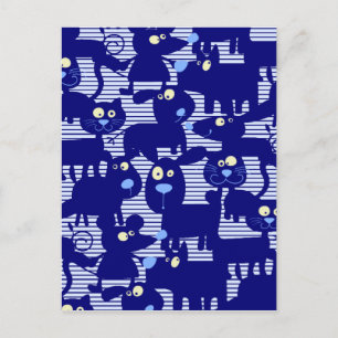 Cartão Postal Gatos - Cães e Ratos em Azul