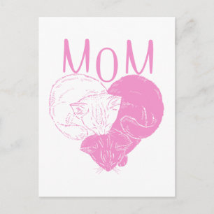 Cartão Postal Gatos Cardíacos Rosa MOM