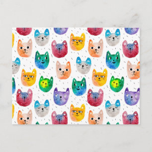 Cartão Postal Gatos com aquarelas e amigos