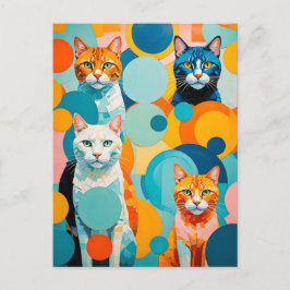 Cartão Postal Gatos Cubistas Vibrantes Pintura