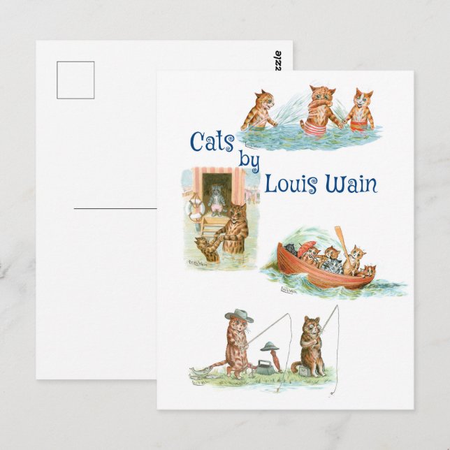Cartão Postal Gatos d'água de Louis Wain (Frente/Verso)