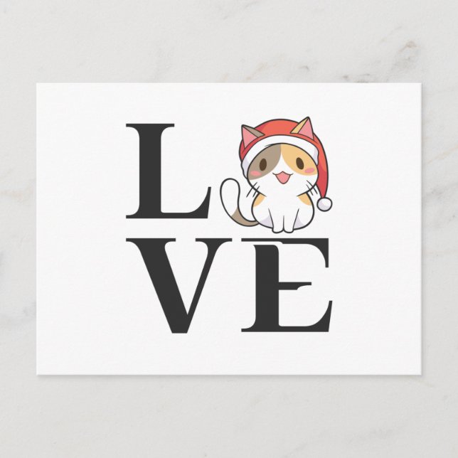 Cartão Postal Gatos De Amor - Gatinho Papai noel (Frente)