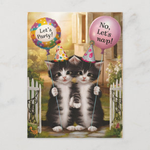 Cartão Postal Gatos de aniversário engraçados do signo de Gêmeos